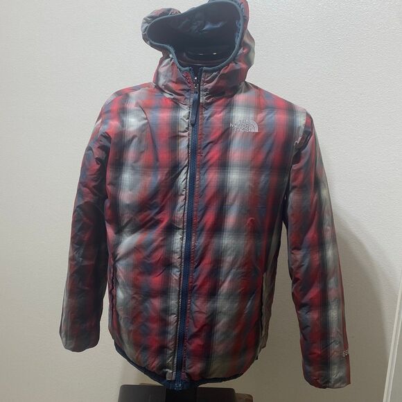 The North Face Boy's Warm Jacket Navy Blue Plaid Reversible Size XL (18/20) - Picture 2 of 12